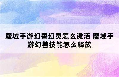 魔域手游幻兽幻灵怎么激活 魔域手游幻兽技能怎么释放